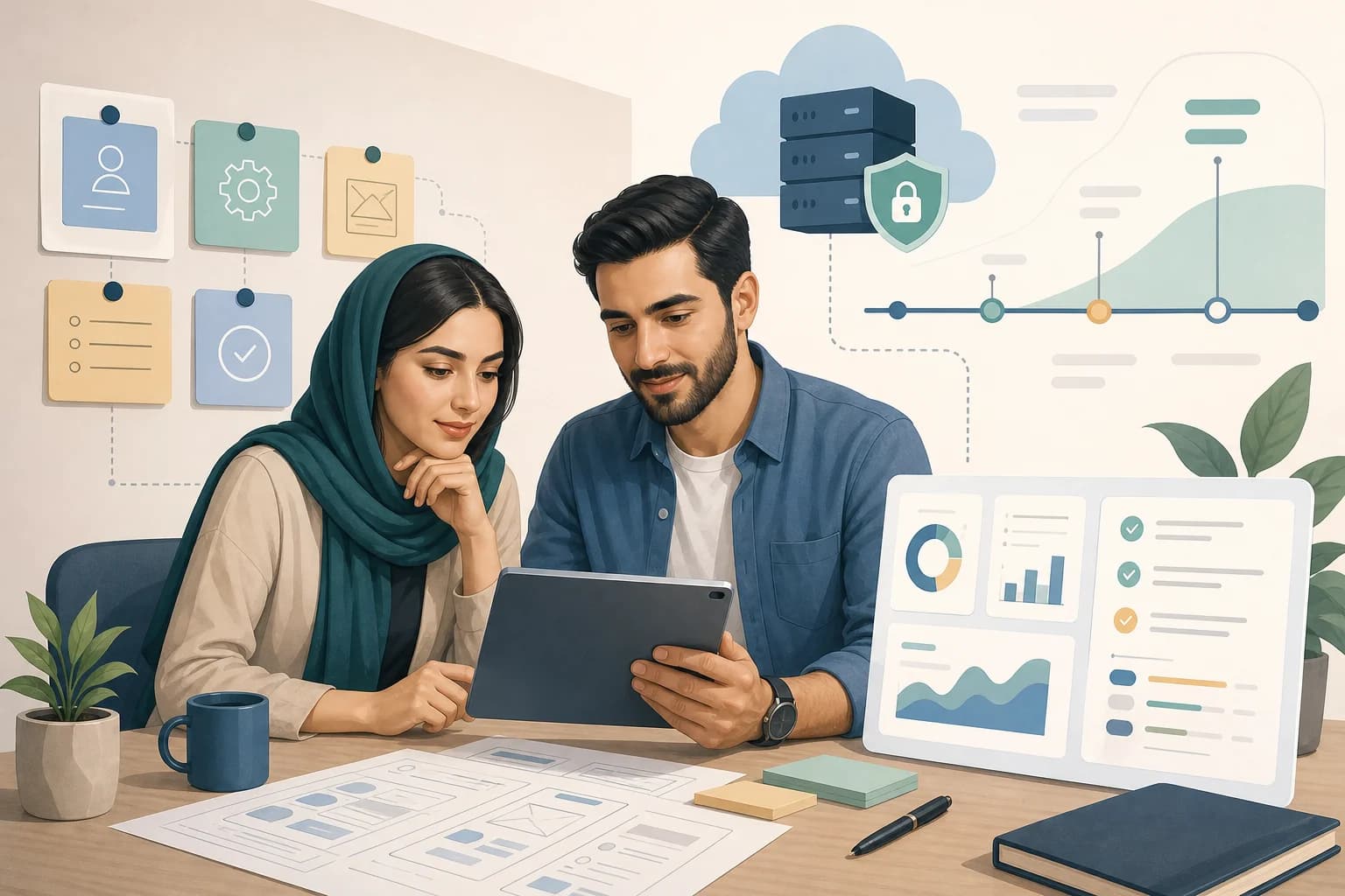 تصویر مفهومی چک‌لیست سفارش وب اپلیکیشن و برنامه‌ریزی پروژه