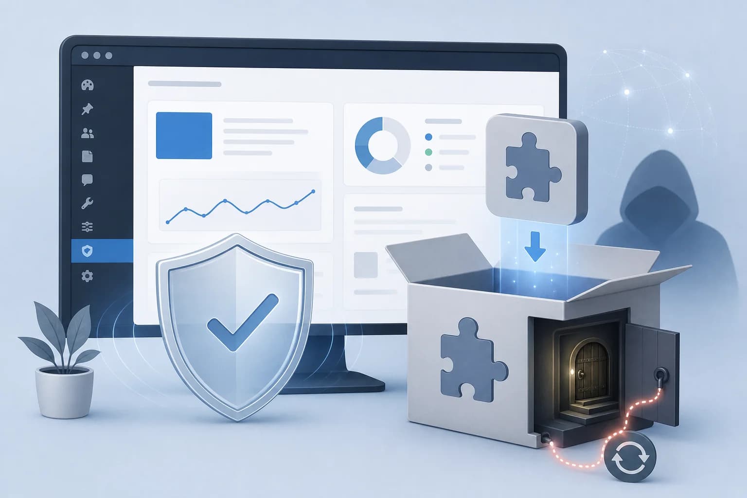 تصویر مفهومی امنیت وردپرس و بکدور پنهان در افزونه