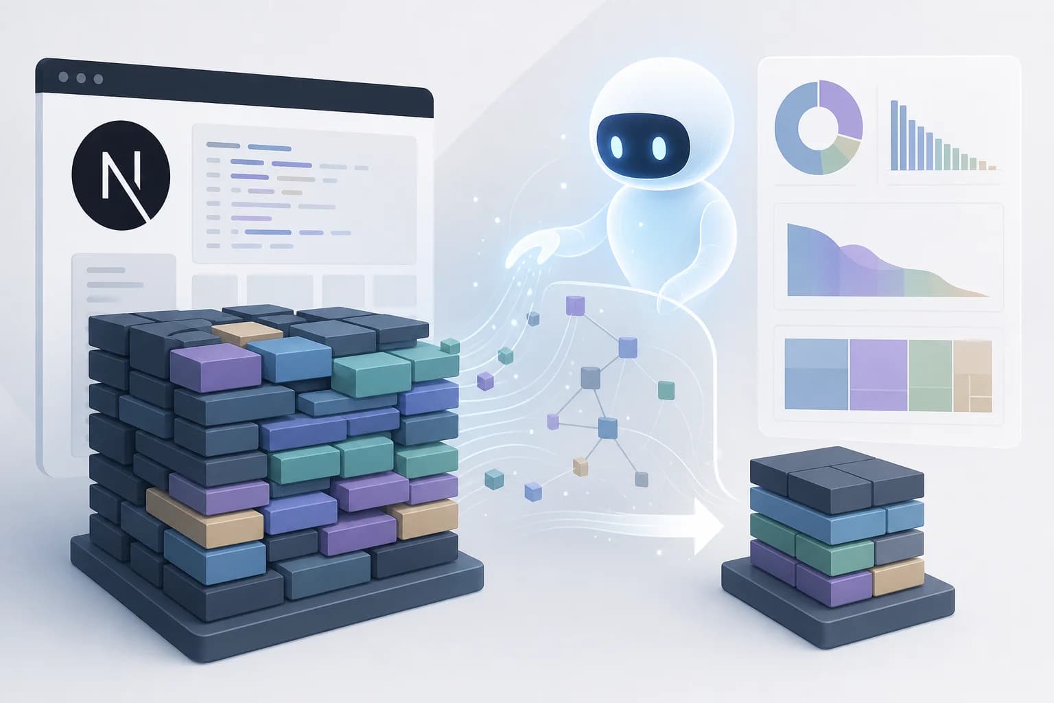 تصویر مفهومی بهینه‌سازی باندل در Next.js با کمک عامل هوش مصنوعی