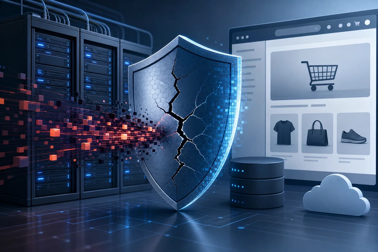 تصویر مفهومی آسیبپذیری مگنتو و تهدید اجرای کد روی سرور فروشگاه اینترنتی