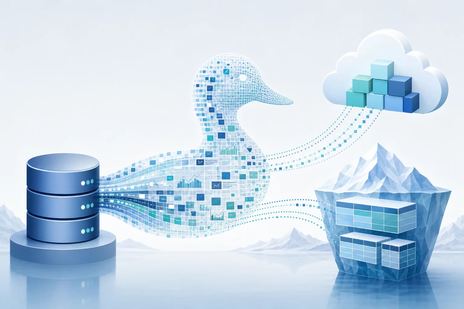 تصویر مفهومی ادغام DuckDB با پایگاه داده ابری آمازون