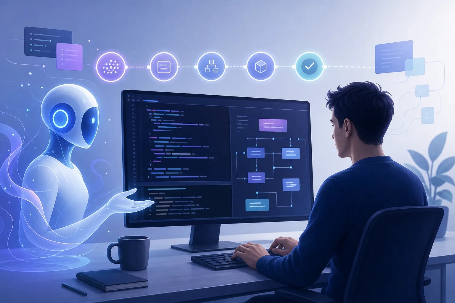 تصویر مفهومی از GitHub Copilot برای کدنویسی عاملمحور و کار با ترمینال