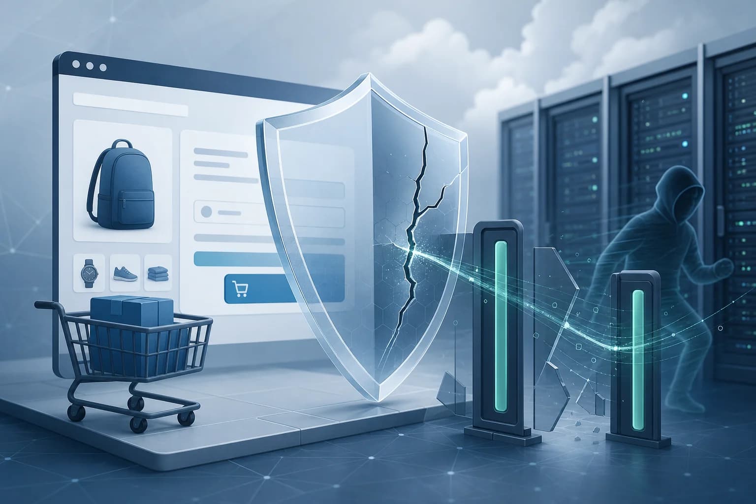 تصویر مفهومی امنیت دروپال و آسیبپذیری فروشگاه اینترنتی Commerce Core